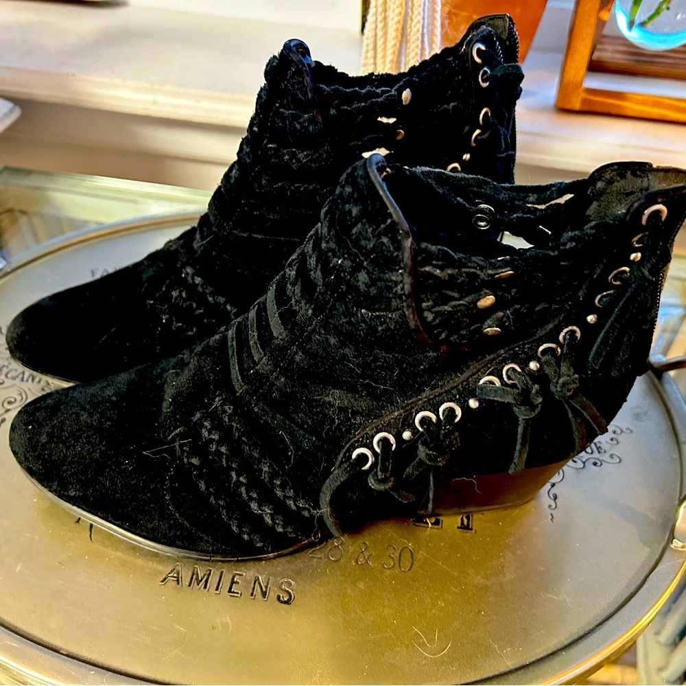 Black suede festival ankle boots
